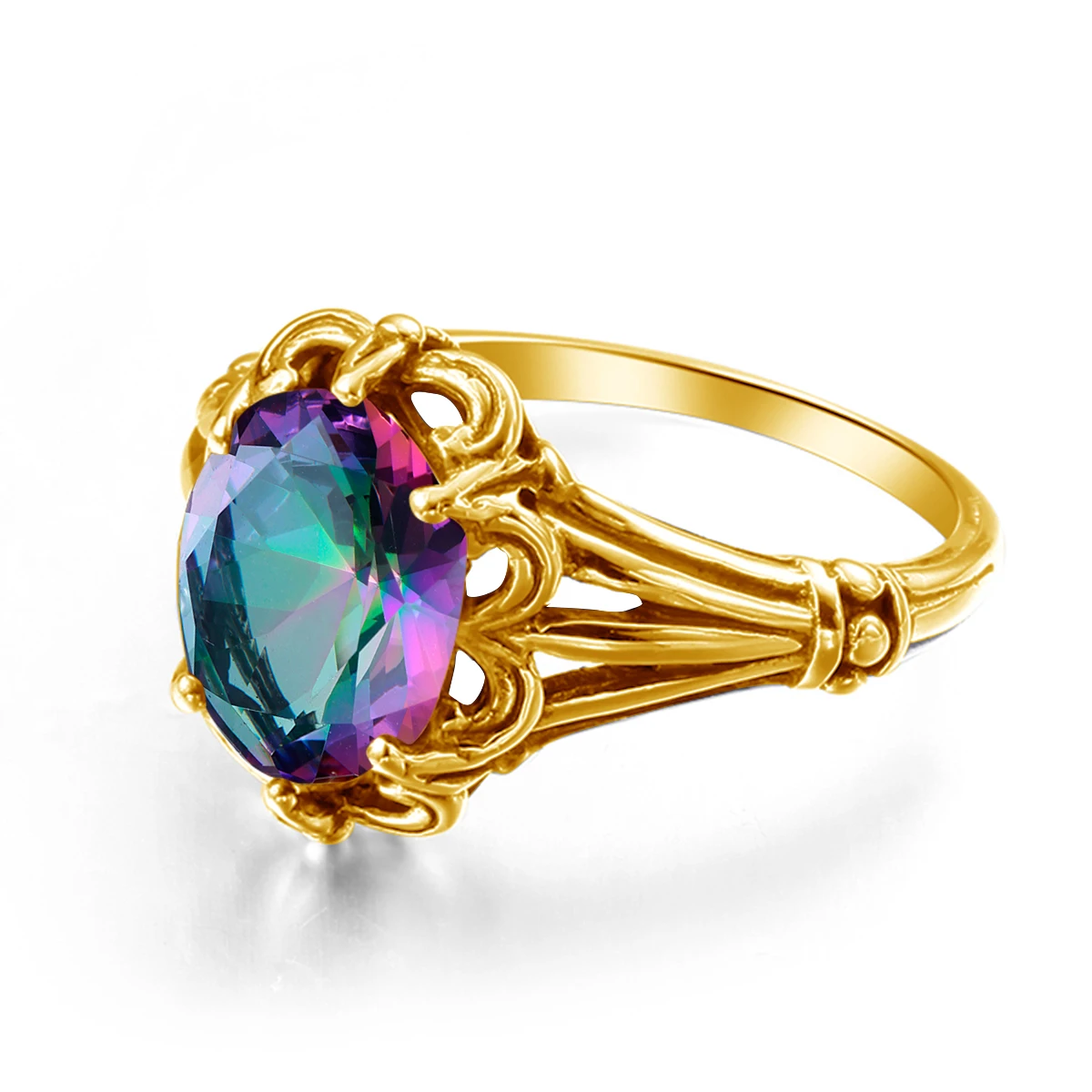 Luxuriöser Gelbgold-Mystic-Topas-Ring mit ovalem Stein 8*10mm Damenschmuck Handgefertigt Hochwertige Edelsteine Geburtstagsgeschenk Trendprodukt – Detail 3