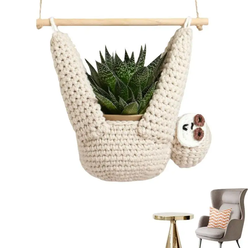 Animal Plant Holder Sloth Gifts Crochet Plant Hanger For Succulent Pot Home Decor Planter Animal Wall Planter Macrame Planter