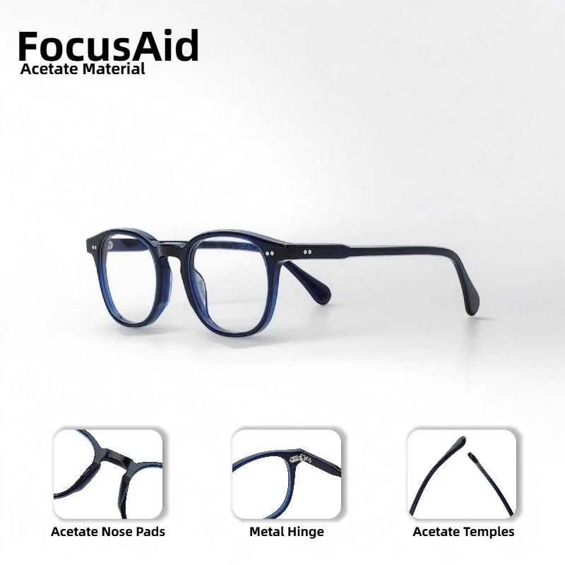 

Unisex Simple Retro Round Acetate Frame Optical Glasses With Luxury Rivet Design And Metal Hinges For Non-Prescription Glasses