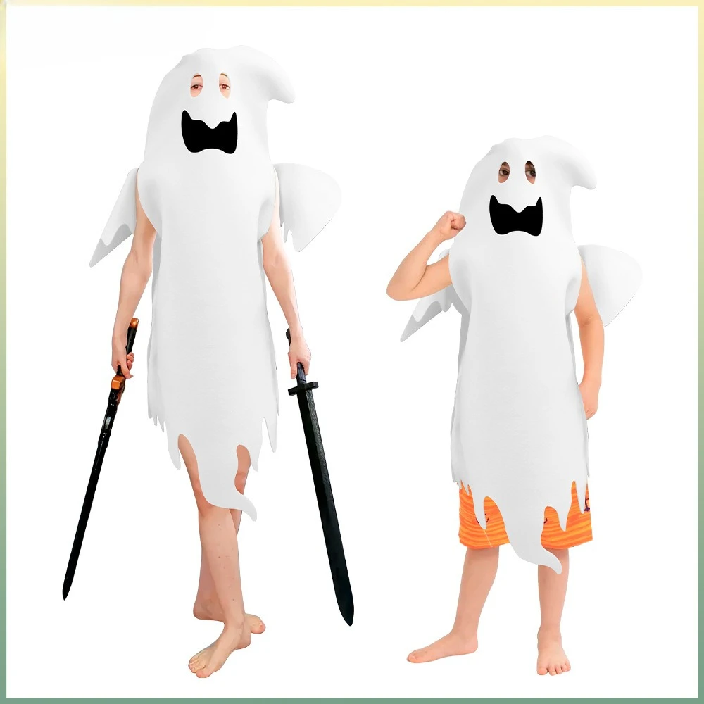 

Белый Хэллоуин Призрак Семейные Костюмы Батьки Дети Косплей Наряд Необычный Маскирующий Костюм Сценический Комбинезон Для Взрослых