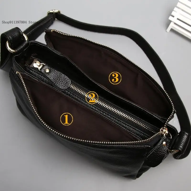 Leather Casual Simple Commuting Pure Color Cowhide Large Capacity Single Shoulder Carrying Crossbody Bag for Women