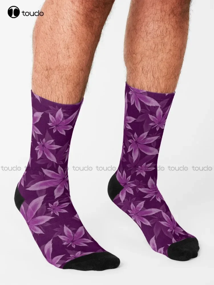 Purple Haze Cannabis Pattern Socks Boys Socks Personalized Custom Unisex Adult Teen Youth Socks 360° Digital Print Fashion New