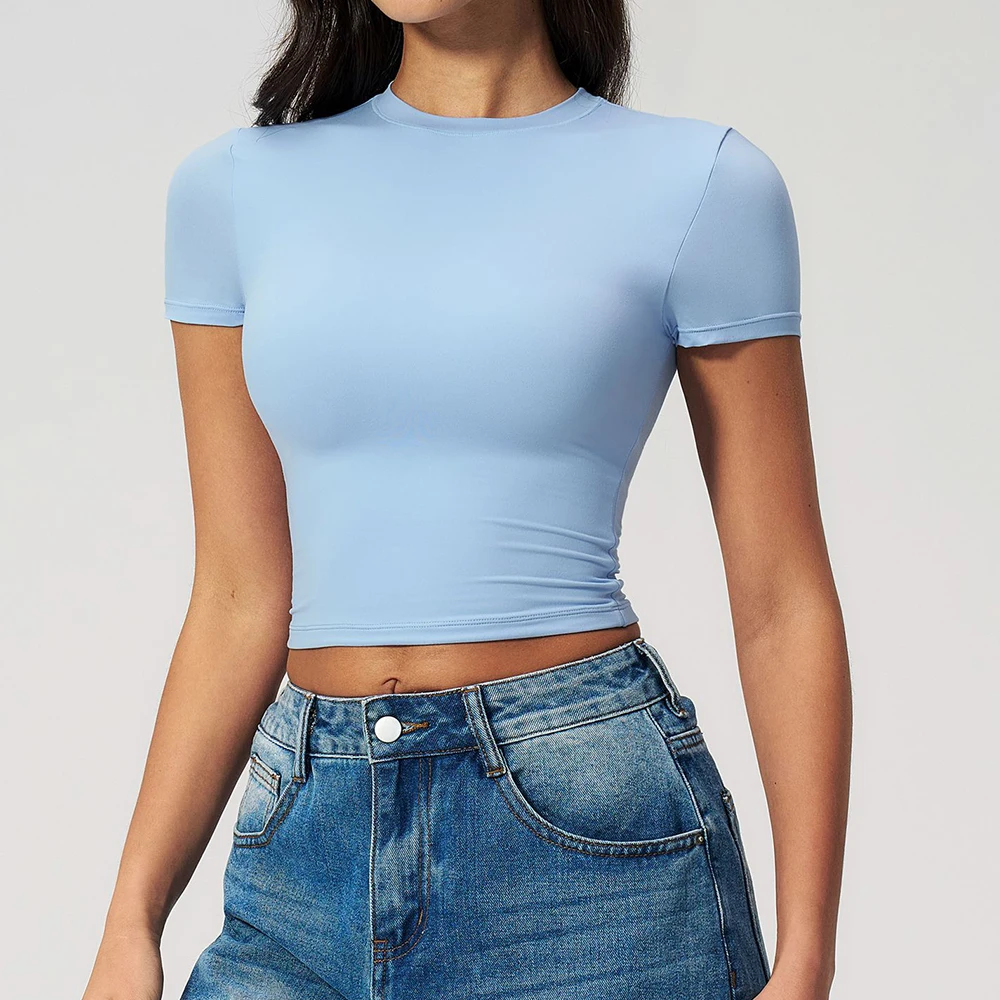 

Summer Yoga T-shirt Women Tight Fitting Sports T-shirt Quick Drying Short Sleeved Pilates Running Exercise Fitness Short Sleeved