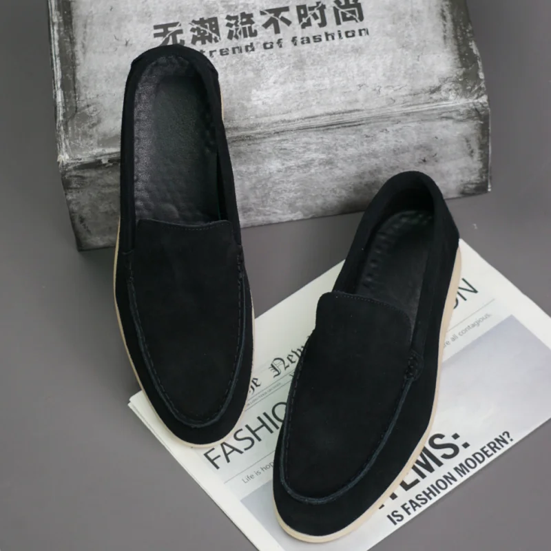 Classic Brand Men's Suede Leather Shoes Soft Soles Comfortable Loafers for Daily Commuting and Men's Driving Work Shoes
