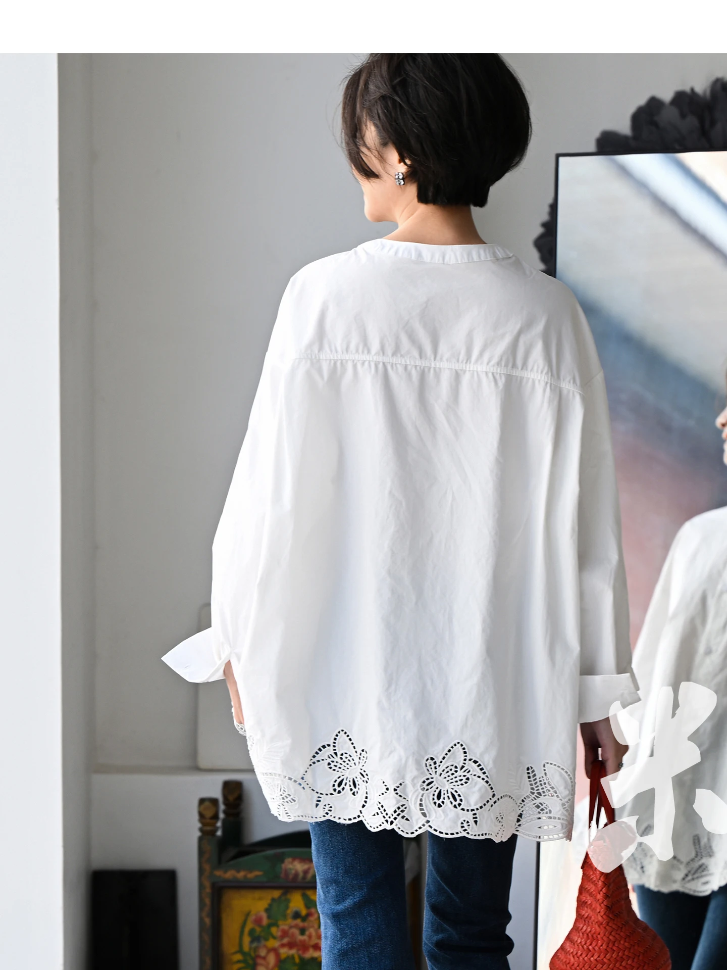

Artistic Casual Sweet round Neck Long Sleeve Hollow out Pure Cotton White Shirt Women Spring 2026 Milan Declaration Straight ...