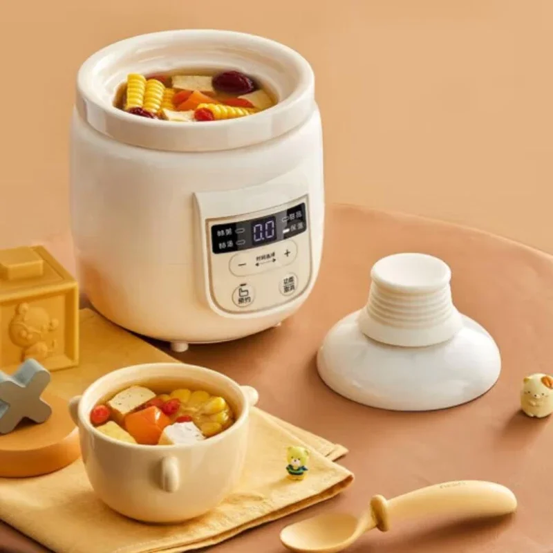 220V 0.5L Slow Cooker Baby Supplementary Food Maker 220V Mini Bird's Nest Crock Pot White Porcelain 9.5h Reservation Keep Warm view 4