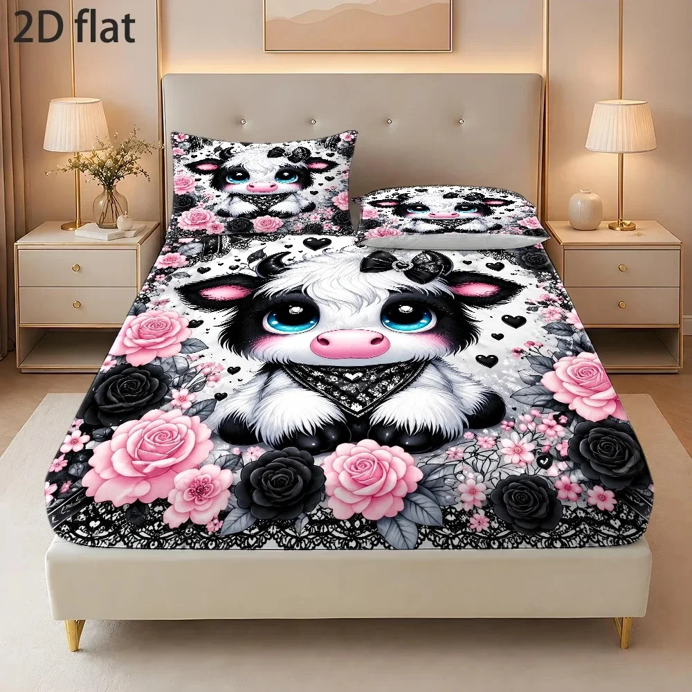 Digital Print Bed Sheet Set, Bedding, Pixel Block Game Style Bed Sheet Set, Large Capacity Deep Pocket 2D Printed Bed Sheet and 2 Pillowcases, Mattress Protector, Fitted Elastic Style, Protective Cover, Mattress Protector, Suitable for All Seasons, Machine Washable Design, Holiday Decoration, Various Sizes, Breathable Protective Cover with Pillowcase