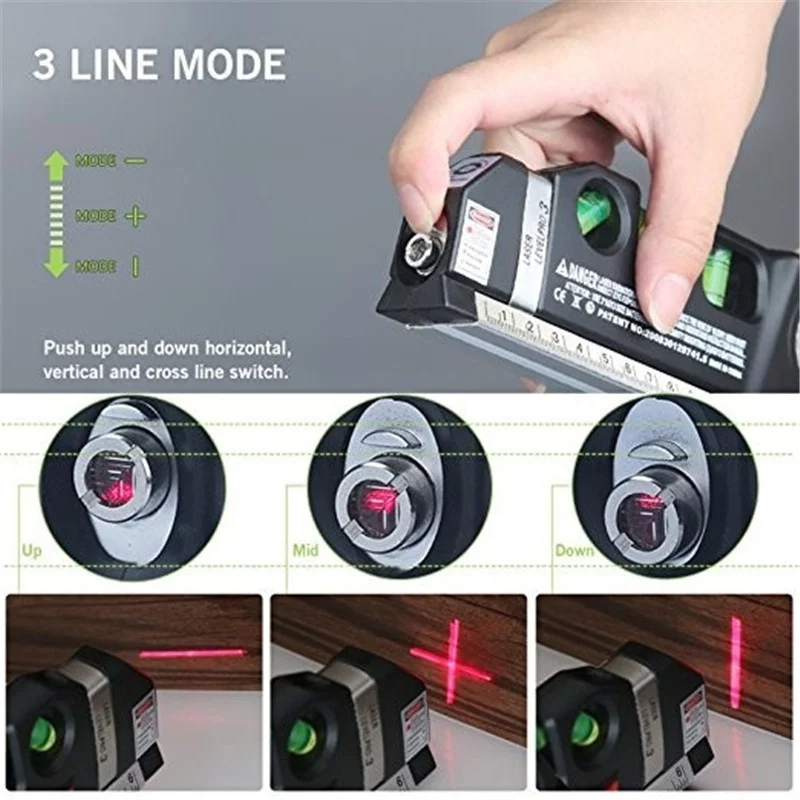 Multipurpose Laser Ruler Laser Level and Spirit Level Metric Rulers Laser Straight Line Horizon Vertical Measure Tape 8Ft 2.5M