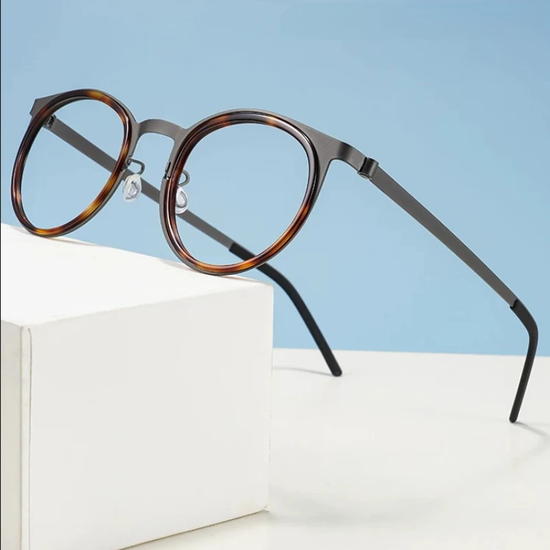 

Ultralight Glasses Frame Men Women Fashionable Retro Round Screwless Eyeglasses Titanium Acetate Oculos Classic Design