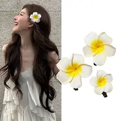 Women Plumeria Flower Hair Clips Girls Aesthetic Hairpins Egg Flower Barrette Hawaiian Wedding Party Bag Hair Accessories