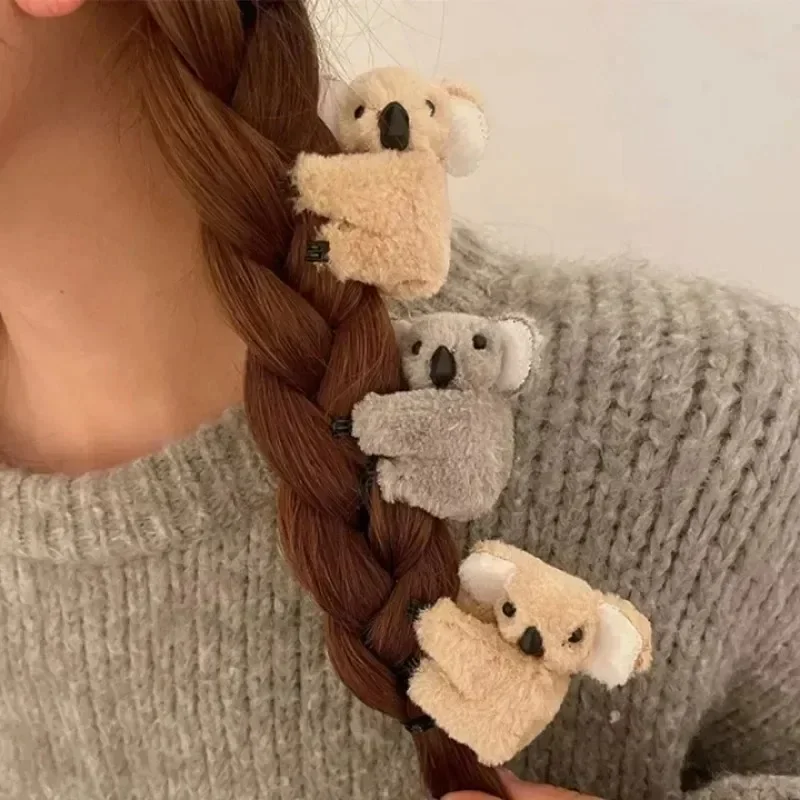 1/4Pcs Cartoon Plush Koala Hairpins Barrettes Cute Koala Hair Claw Side Bangs Clip Hair Accessories for Women Bag Accessories