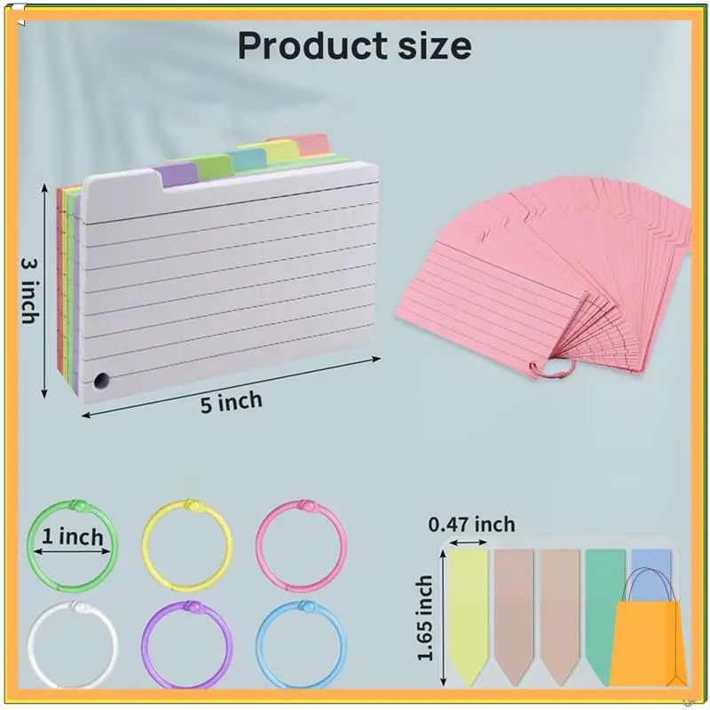 L52A-600 Pack Index Cards, 3Inch X 5Inch Ruled Index Cards With Ring, Colored Lined Flash Cards, Both Sides Note Cards