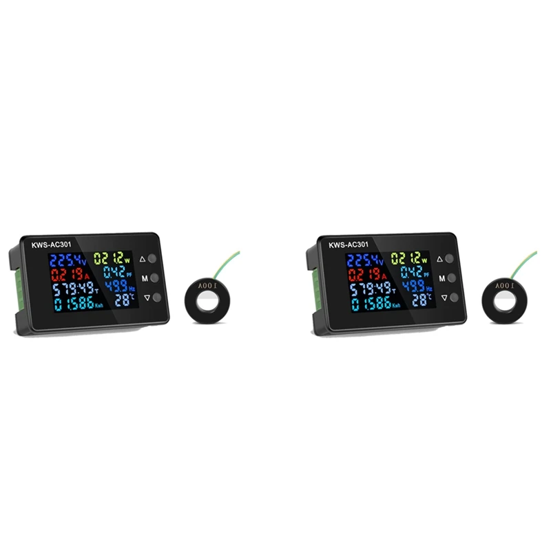 

2X Digital Display Current Voltmeter 50-300V AC Wattmeter Multifunction Electric Meter Power Detector AC100A Close