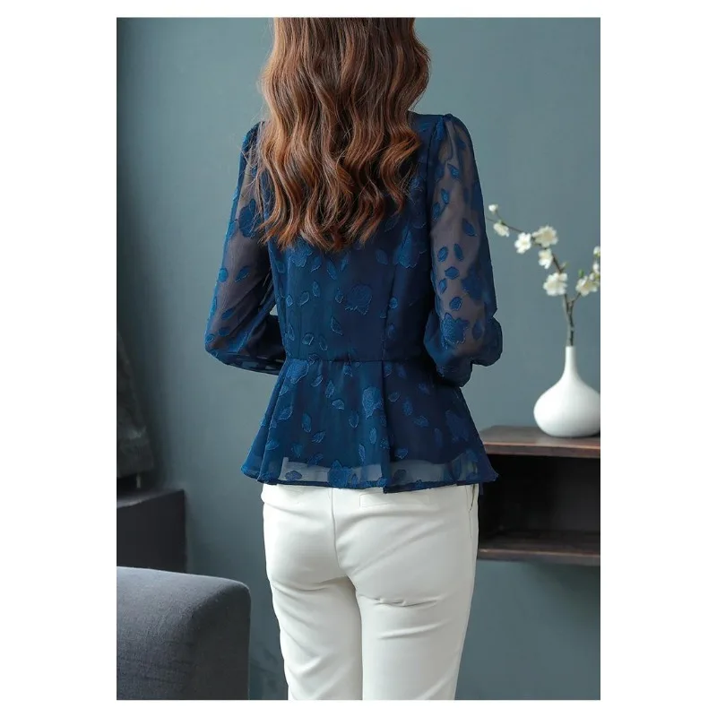 Frühling Chiffon Hemd frauen Lange ärmeln Temperament Taille frauen Kleine High-end-Ausländischen Stil Mittleren alters Top kleidung
