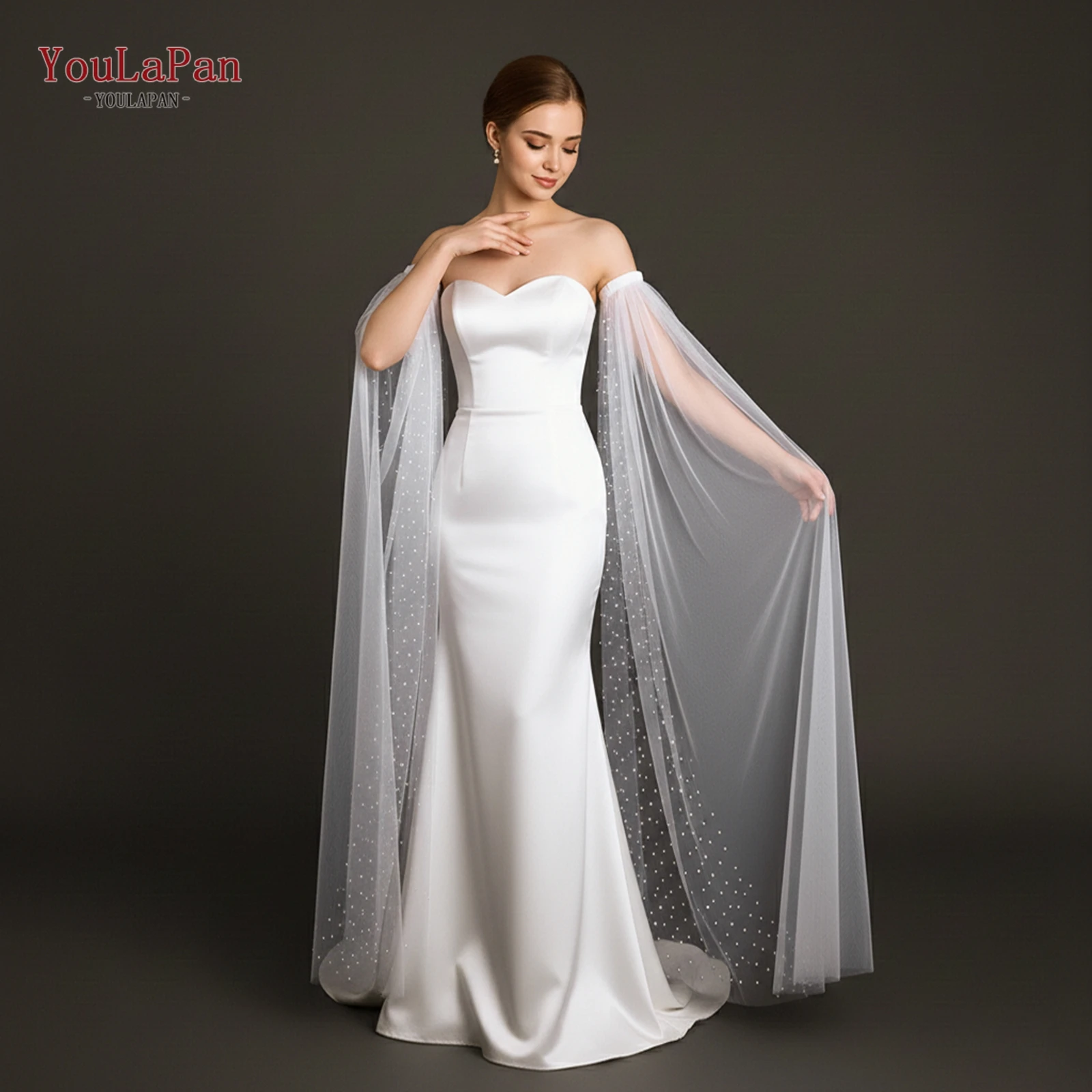TOPQUEEN Bridal Dress Accessories Long Pearl Opera Gloves Wedding Accessories Bolero Removable Long Sleeve Vm19