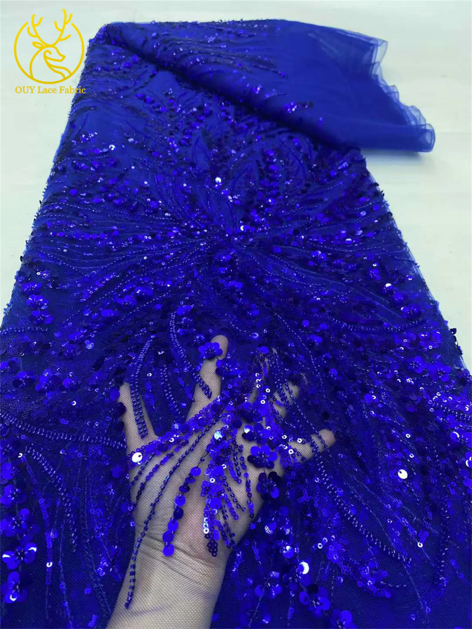 2026 Luxuriöser Afrikanischer Perlen-Pailletten-Spitzenstoff 5 Yards Französischer Nigerianischer Tüll-Netzstoff für Brautkleider und Abendkleider – Detail 15