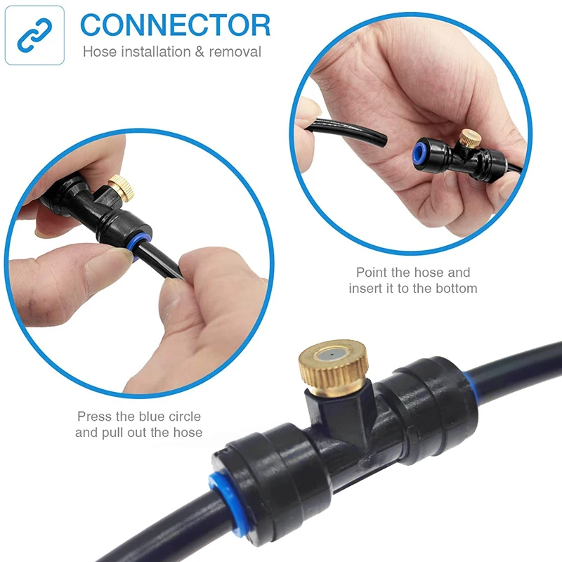 System chłodzenia mgłą ogrodową na zewnątrz 8M Mister Line z 7 głowicami natryskowymi 1 mosiężny Adapter 3/4 \