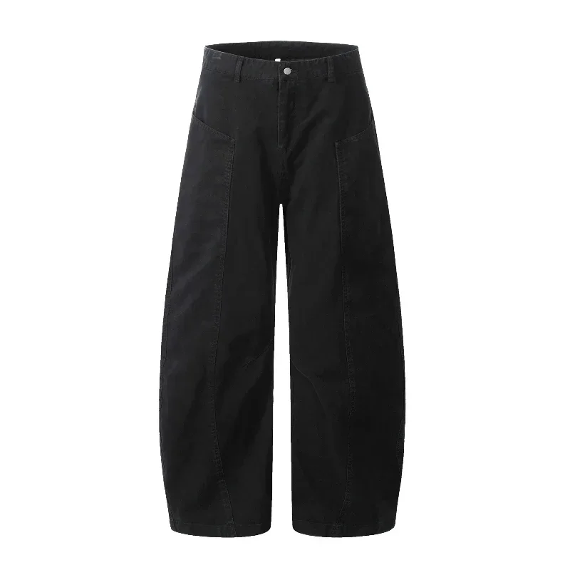 

2025 American Retro Khaki Deconstructed Overalls Pants Wide-leg Loose Scimitar Style Jeans Casual Pants Denim Shorts Jeans For M