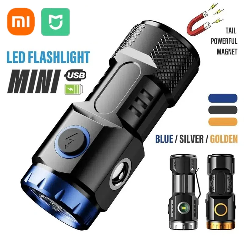 ﻿ Xiaomi MINI Rechargeable LED Flashlight Camping Light With Side Lights Lampshade Tail With Magnet Exploring Camping Outdoor