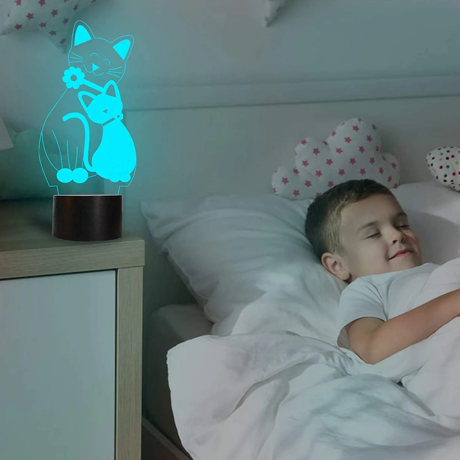 

3D Cat Light Touch LED Change USB Powered Visual Illusion Lamp Safe Bedroom 3D Visual Night Light Decor Gift