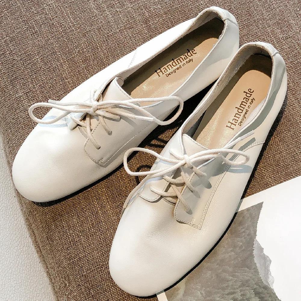 Women's genuine leather lace-up flats oxfords soft comfortable casual espadrilles high quality female daily footwear shoes women