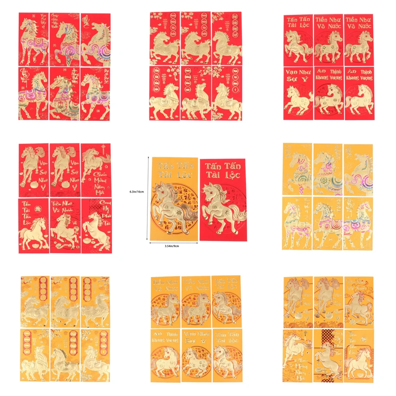 6 قطعة 2026 السنة الصينية الجديدة المغلفات الحمراء السنة القمرية الجديدة محظوظ حقيبة المال لمهرجان الربيع والزواج