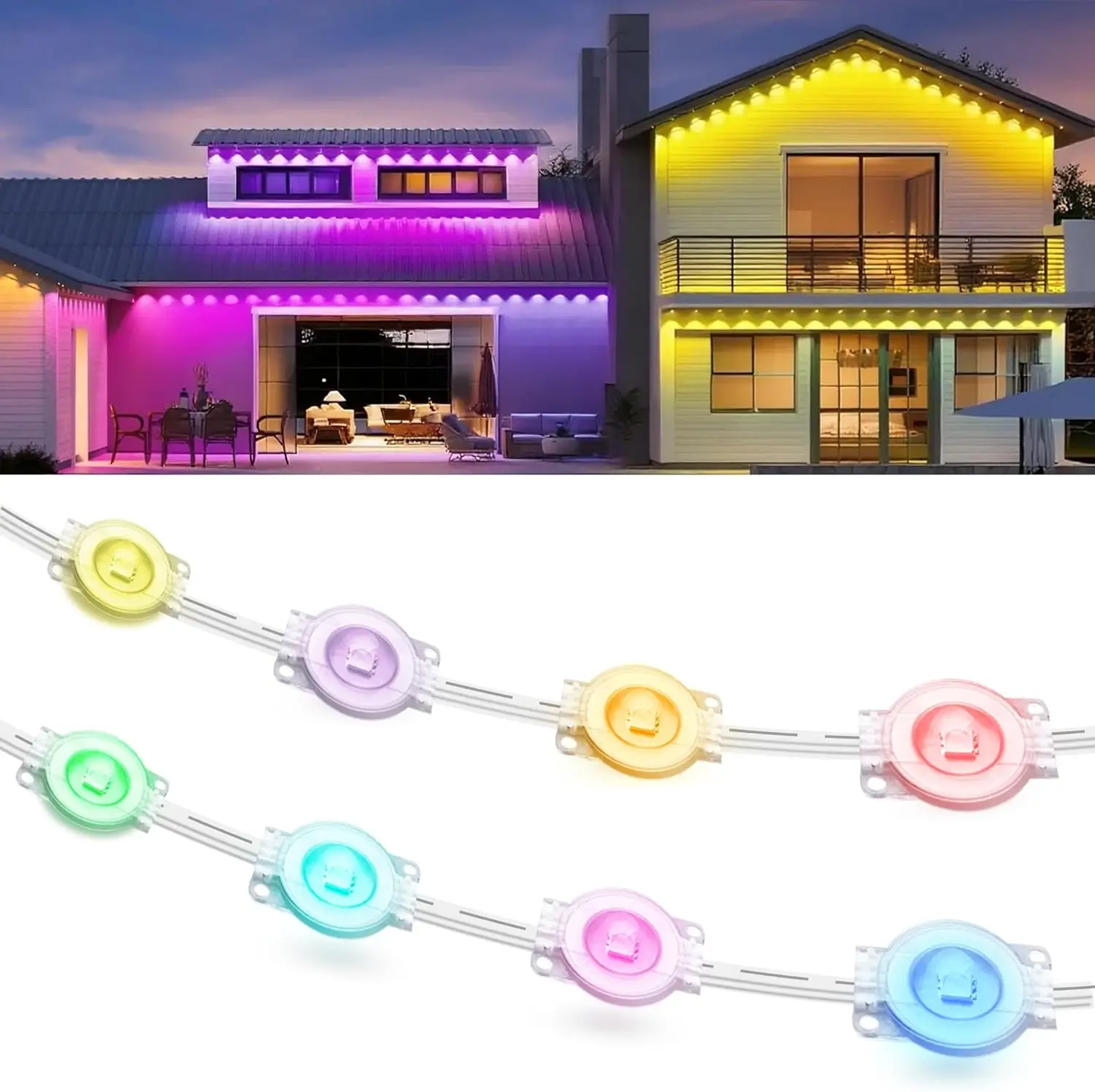

Постоянное наружное освещение для дома, 2025 Smart RGB светодиодное наружное освещение с дистанционным управлением, водонепроницаемое IP67 Eternity Eaves Lighti