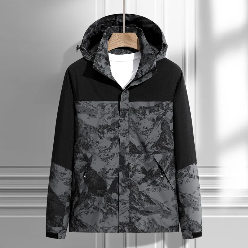 Men Bomber Jacket Hooded Windbreaker Sportswear Outdoor Zipper Stand Collar Coat Spring Autumn Jacket Loose Long Sleeve Pockets