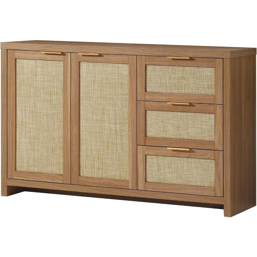 Kitchen Storage Cabinets, Buffet Cabinet with Storage Rattan Sideboard Cabinet Organizer 3 Drawers and 2 Doors Accent Console