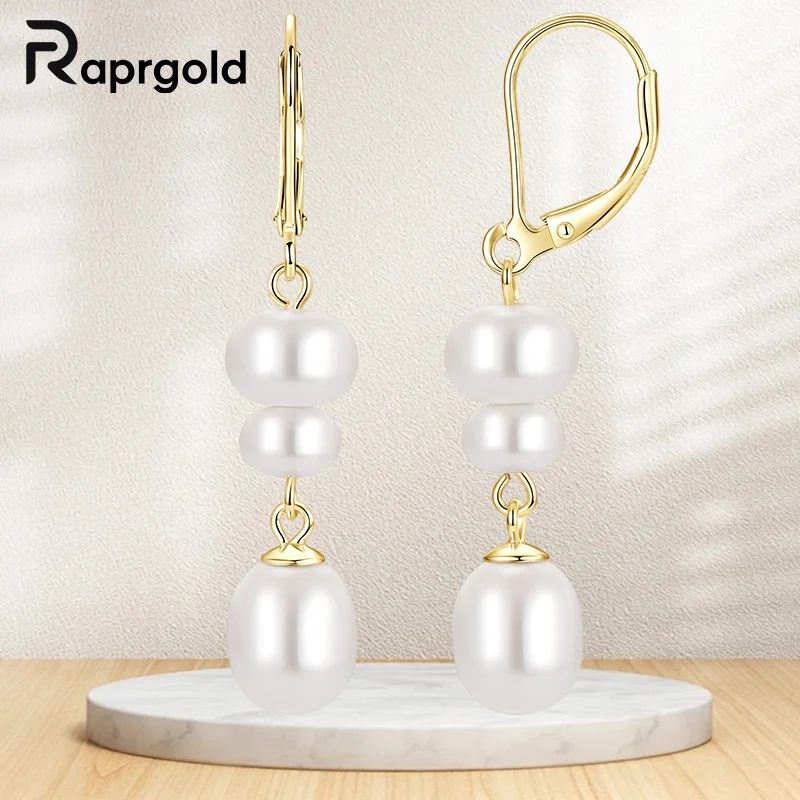 

RAPRGOLD Exquisite Round Shell Pearl Hoop Earrings For Women Real S925 Sterling Silver Dangling Earring Fine Jewelry pendientes