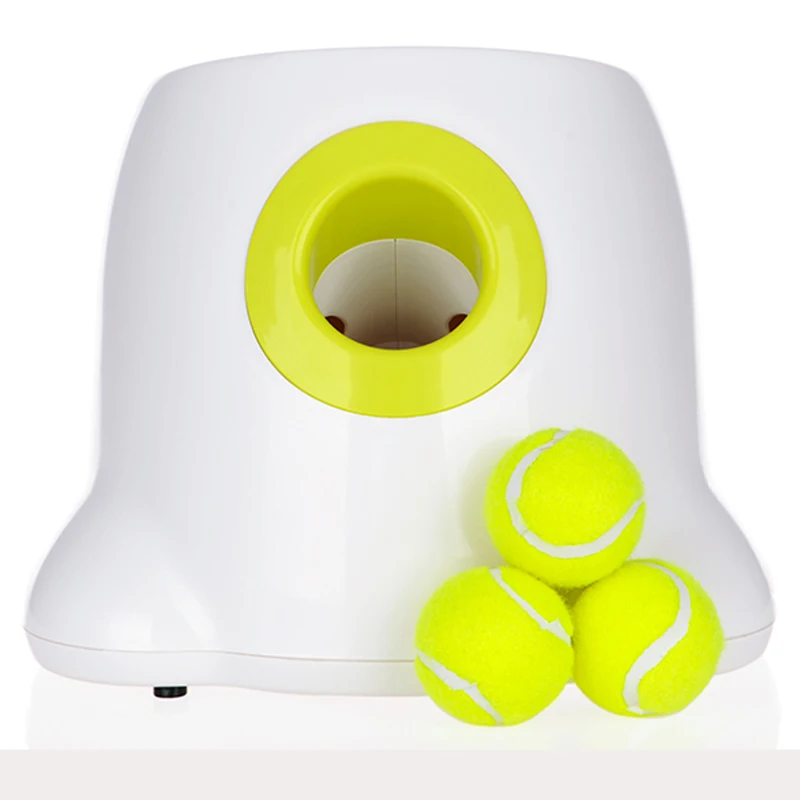 Dog Pet Toys Tennis Launcher Automatic Throwing Machine Device 3/6/9m Section Emission with 3 Balls Training