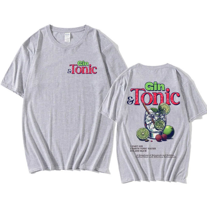 Funny GIN & TONIC Meme T-shirt Drink Cocktail Themed T Shirt Men Women Clothing Fashion Aesthetic Harajuku Short Sleeve Tshirts