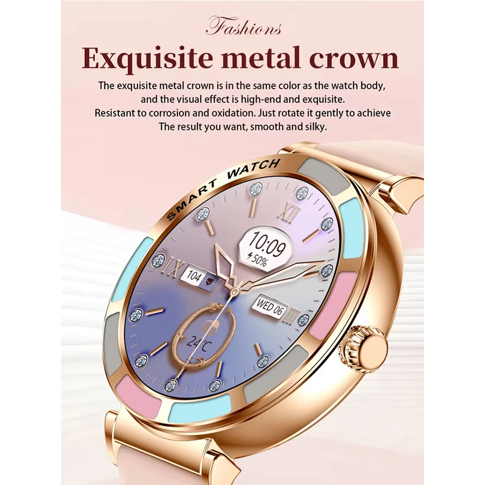 ساعة ذكية لمالك الوقت 2024 للنساء، جهاز تتبع معدل ضربات القلب وضغط الدم، مكالمة صوتية، ساعة ذكية عصرية مقاومة للماء