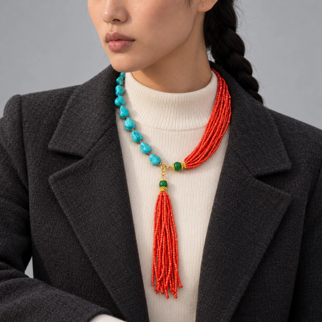 New Coral Turquoise Beaded Choker Ethnic Bohemian Necklace Multi Layer Necklaces African Collar Statement Jewelry Christmas Gift