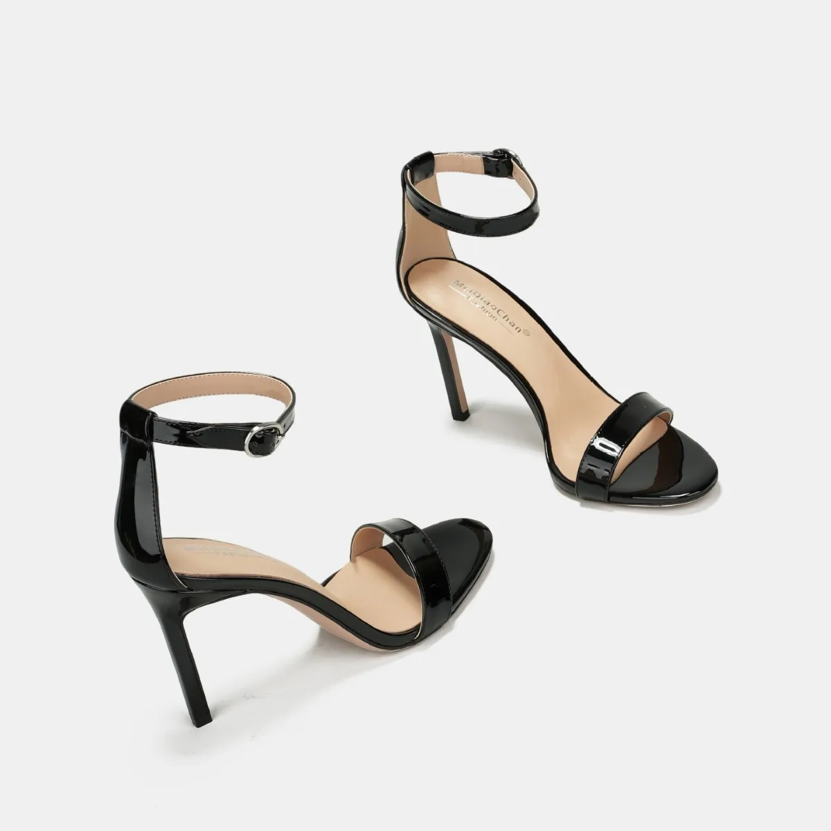 Summer new round headed patent leather one-piece sexy sandals, banquet dresses, daily slim heels, high-heeled women's shoes
