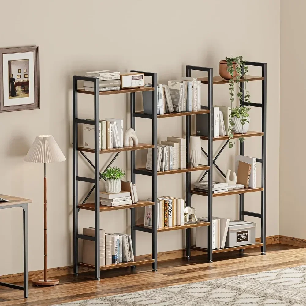 Bookcase With 11 Open Display Shelves Shelf Storage Triple 4 Tier Bookshelf Bookshelf for Books Bookcase & Magazine Racks Living