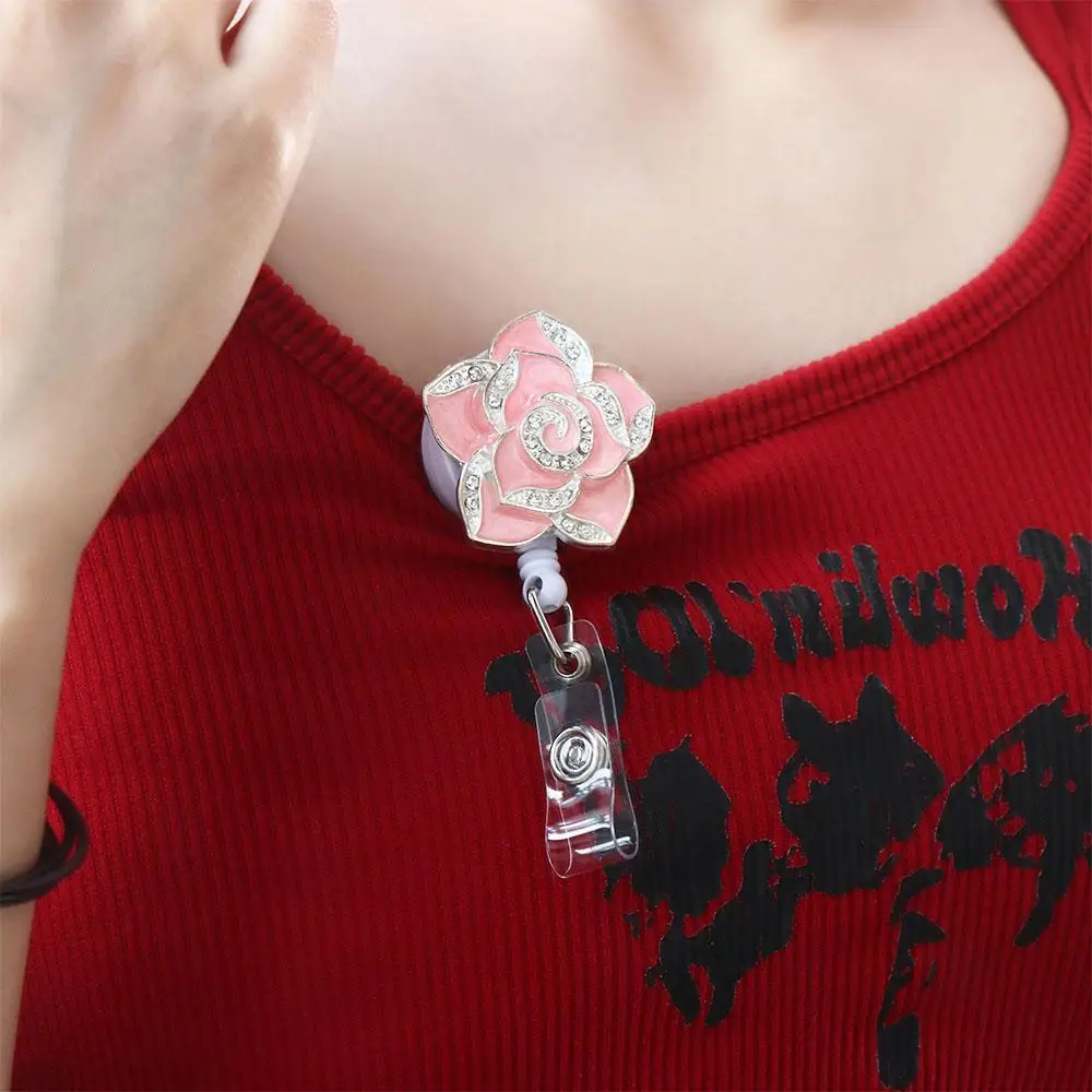 

Hospital Supplies ID Card Badge Clip Rose Flower Certificate Clasp Retractable Badge Reel Badge Holder Diamond Badge Reel