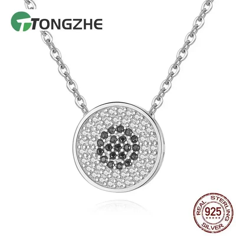 TONGZHE Evil Eye 925 Sterling Silver Pendant Necklaces Turkey Eye Black Gems Lucky Jewelry for Women Angels