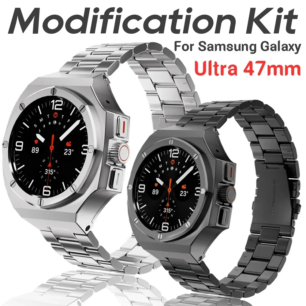 Metal Strap + Case For Camsung Galaxy Watch Ultra 47mm Protector Galaxy watch ultra 47mm Stainless Steel Case cover Wrist Band