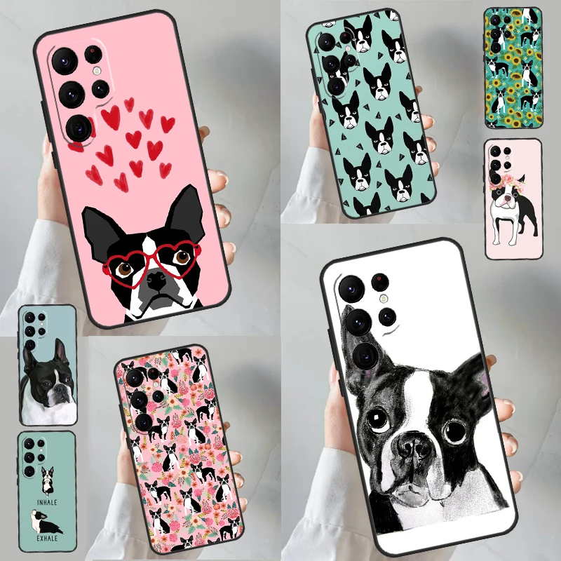 Boston Terrier Dog Case For Samsung Galaxy S22 S23 S24 Ultra S8 S9 S10 Plus Note 10 20 Ultra S20 S21 FE Cover