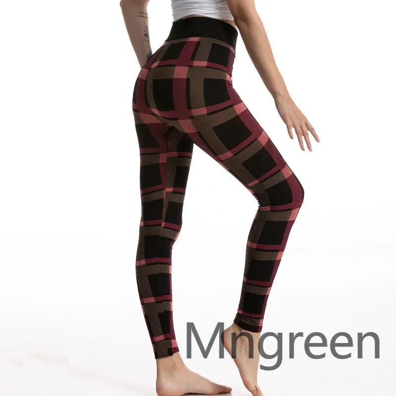 2025 new high-elasticity Muse plaid jacquard leggings for women, urban commuting, breathable, slim, hip lift and thin nine point