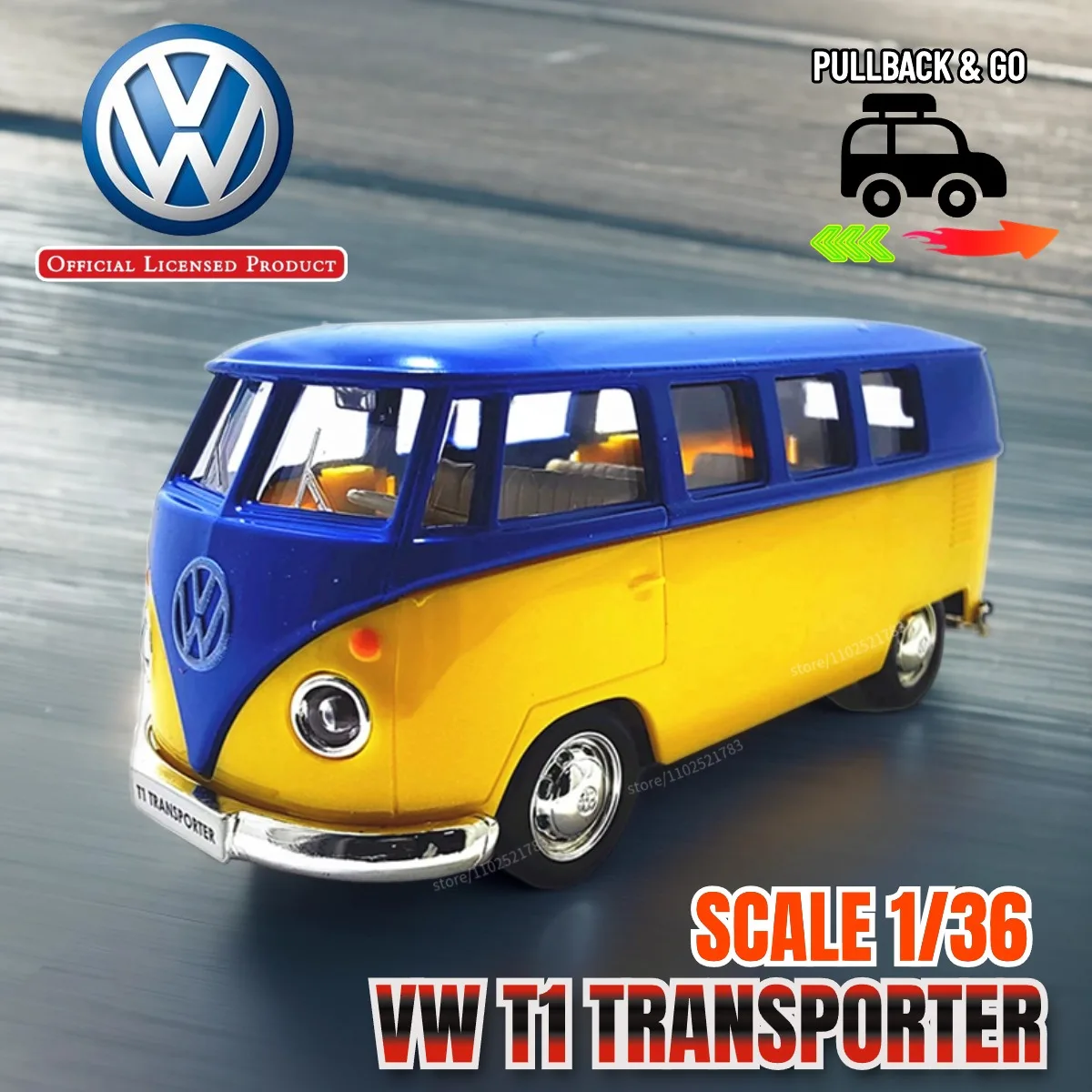 1/36 Volkswagen VW T1 Bus Pullback Toy Car Model Official Licensed Alloy Diecast Vehicle Scale Replica Xmas Gift Kid Boy Toy