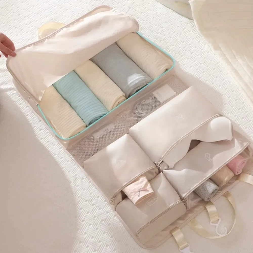 

Hanging Luggage Organizer Pouch Foldable Large Capacity Travel Bag Organizer Dustproof with Handle Suitcase Clothes Storage Bag