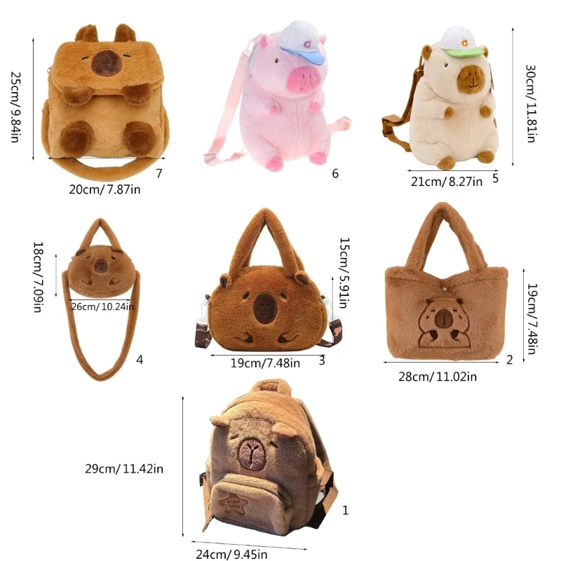 Mochila animales capibara felpa dibujos animados para adolescentes, bolso escolar para estudiantes con múltiples