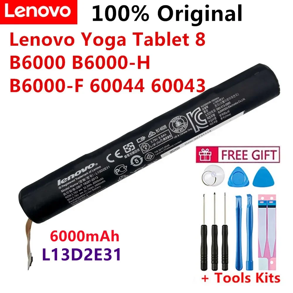 

L13D2E31 Tablet Battery For Lenovo Yoga Tablet 8 B6000 B6000-H B6000-F 60044 60043 L13C2E31 3.75V 6000mAh