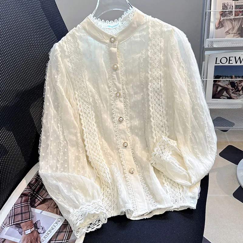 

Women Shirt Blouse New Elegant Long Sleeve Stand Collar Chiffon Shirt Blouse Women Tops Blouses Shirts Blusas Para Mujer Q567