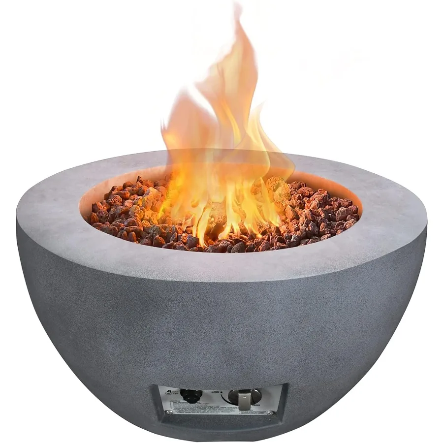 

25 Inch Propane Fire Table with 50 000 BTU Output for Outdoor Garden Patio Large Smokeless Gas Fire Pit in Natural Concrete Fin