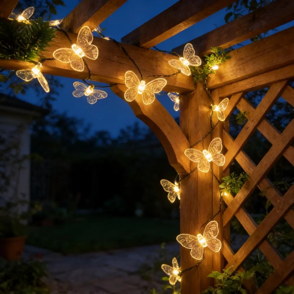 1PC 5M20LED/6.5M30LED Solar Powered Butterfly Fairy String Lights, Waterproof, used for Outdoor Garden Patio Party Yard Wedding