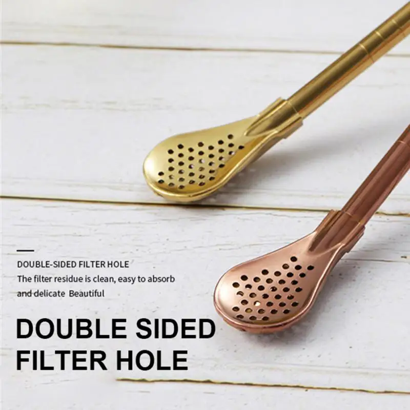 2 In 1 Stainless Steel Drinking Straw Spoon Tea Filter Yerba Mate Tea Straws Bombilla Gourd Reusable Tea Tools Bar Accessories