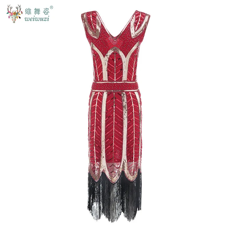 Винтажное платье-хлопушка 1920-х годов, вечернее платье для выпускного вечера в стиле «Великий Гэтсби», новое женское элегантное черное платье с пайетками и бисером, вечернее платье с кисточками